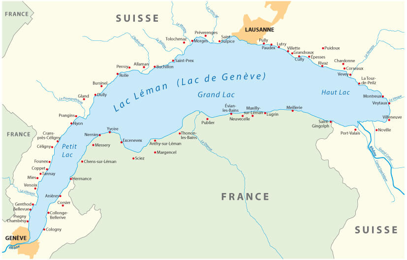 Lake Geneva Map and Lausanne